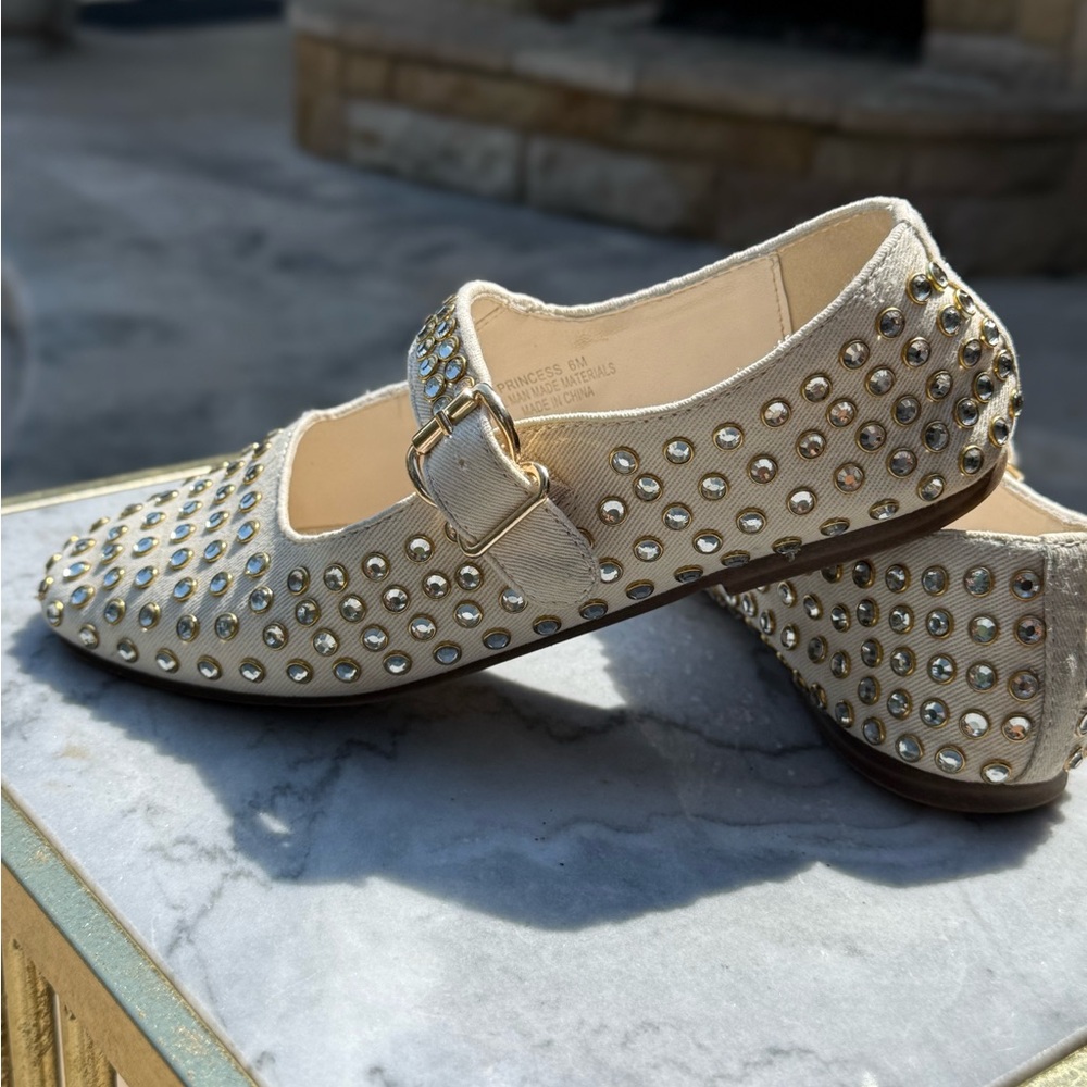 Studded Beige Mary Jane Flats